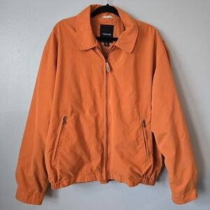 London Fog Men's Golf Jacket Orange Mesh Lined Harrington Windbreaker Size XL
